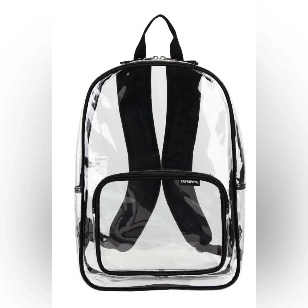 Eastsport Clear Backpack Black‎ Trim Stadium School Bag NWT